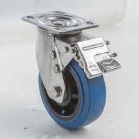 Non marking blue elastic wheel stainless steel casters heavy duty