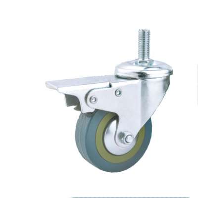 100mm Grey Rubber Thread Stem Swivel Caster Wheel with Brake