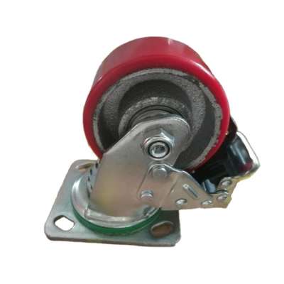 Heavy Duty 4inch Iron Cast Core Polyurethane Swivel Castor With Brake