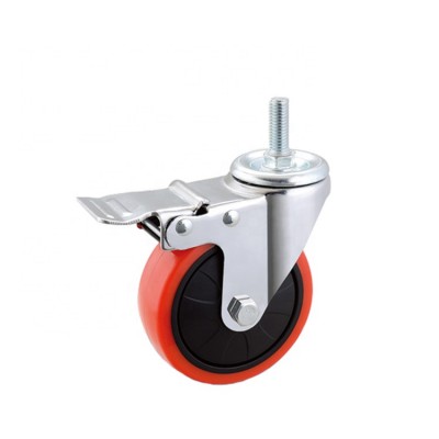 4inch Thread Stem Trolley PU Caster Wheel With Brake