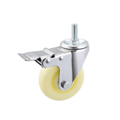 75mm Threaded stem white pp caster wheels with brake