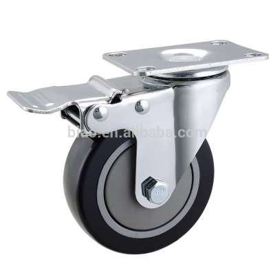 3-5Inch universal PU furniture caster wheel supermarket car caster wheel with brake