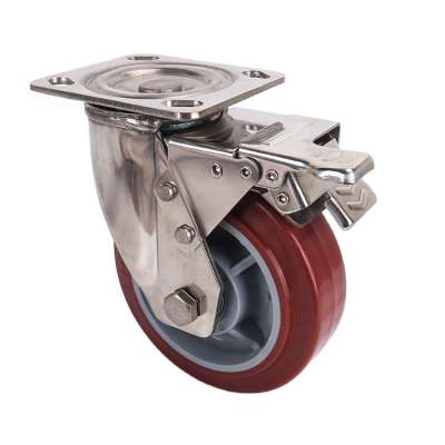 6inch Heavy Duty Stainless Steel PU Swivel Caster With Brake